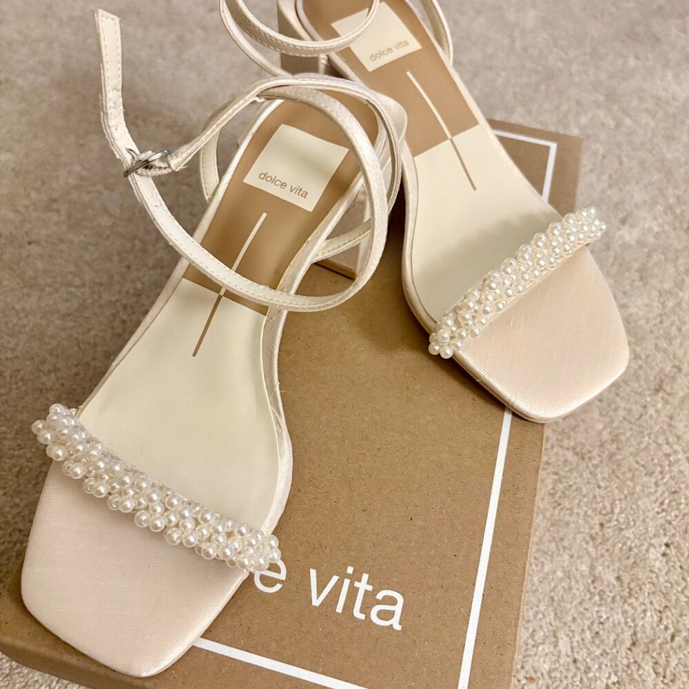 Dolce Vita Cream Pearl Embellished Heels - Picture 6 of 8